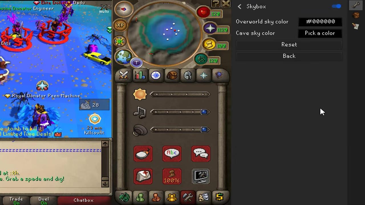 Game interface showing various display settings including skybox options.