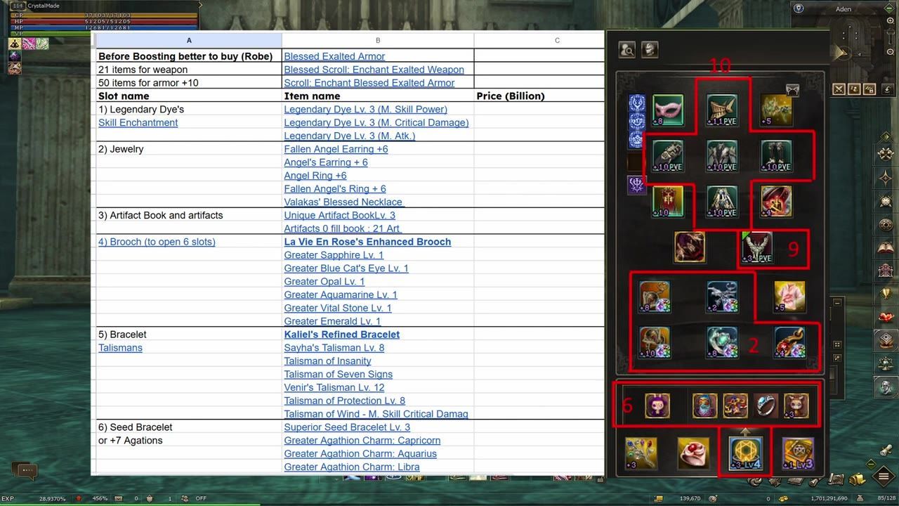 A game interface showing artifact book with items and bonuses highlighted.
