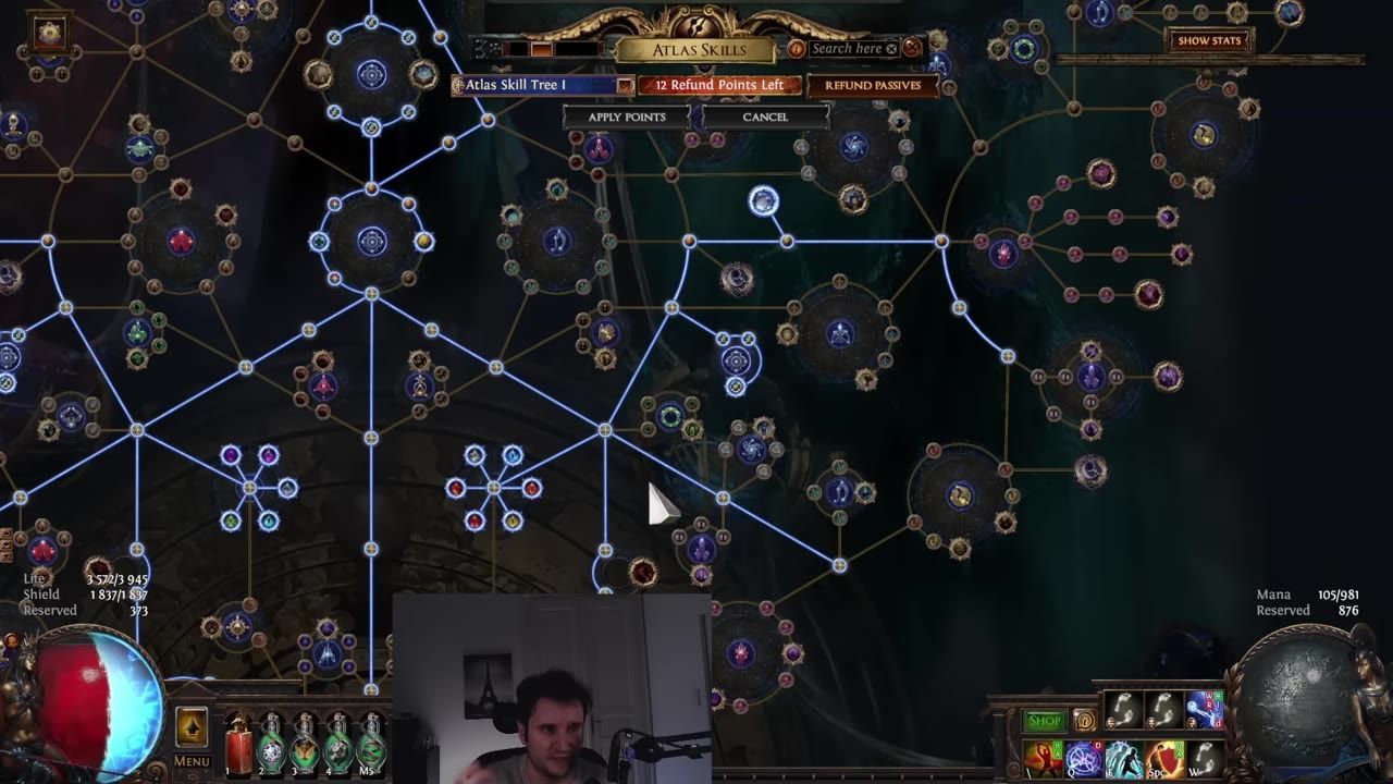 Atlas Passive Tree interface with skill nodes and highlights visible.
