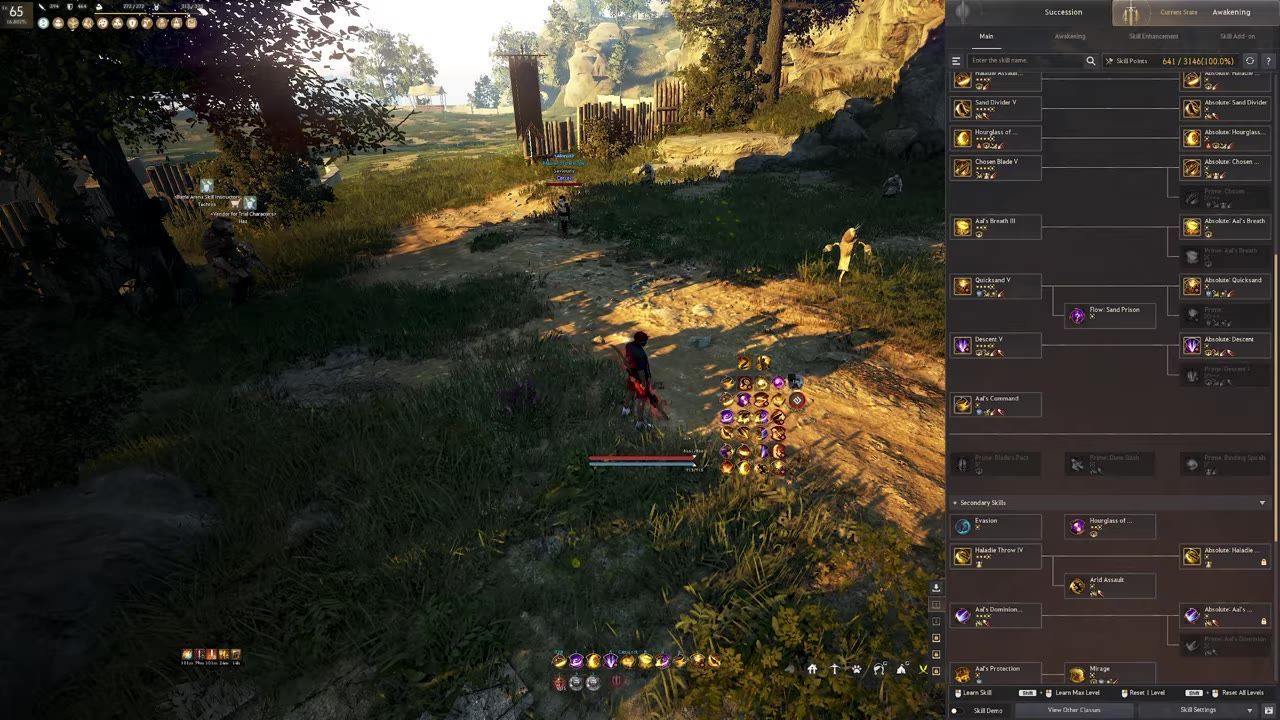 A gaming interface showing the Rabam skills menu and other skill options.