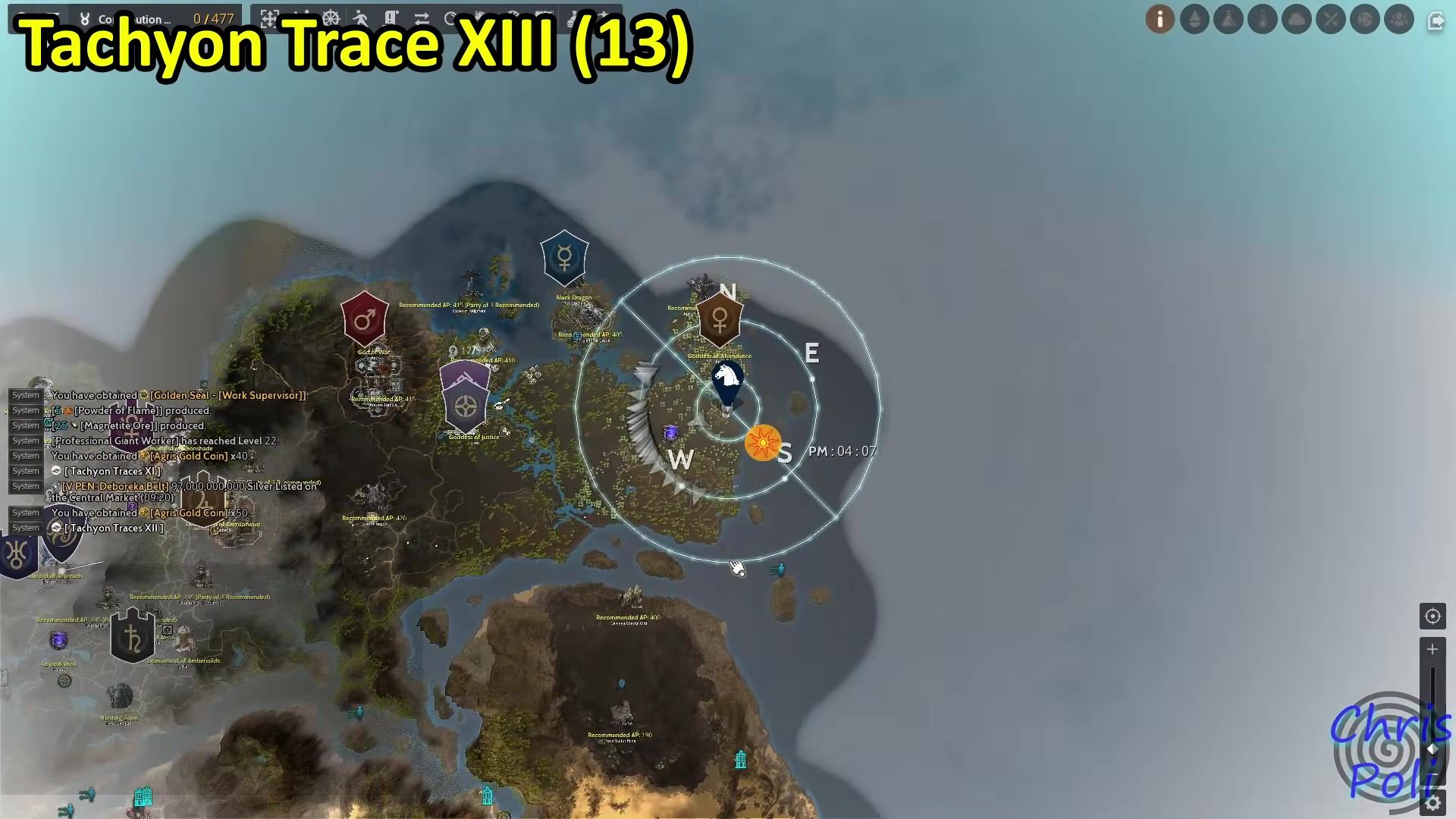Black Desert world map showing the Blessed Lands coastline below the Goddess of Abundance shrine.