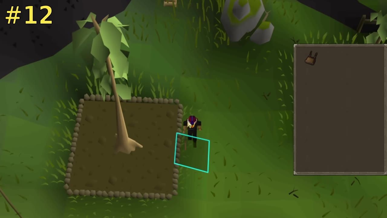 A character near a teak tree and a tile marked on the ground.