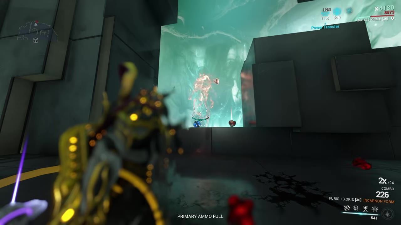A player character aims their weapon at a glowing, ethereal figure in a game environment.