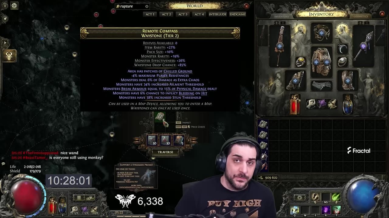 Game screen showing map information with zero revives available and inventory.