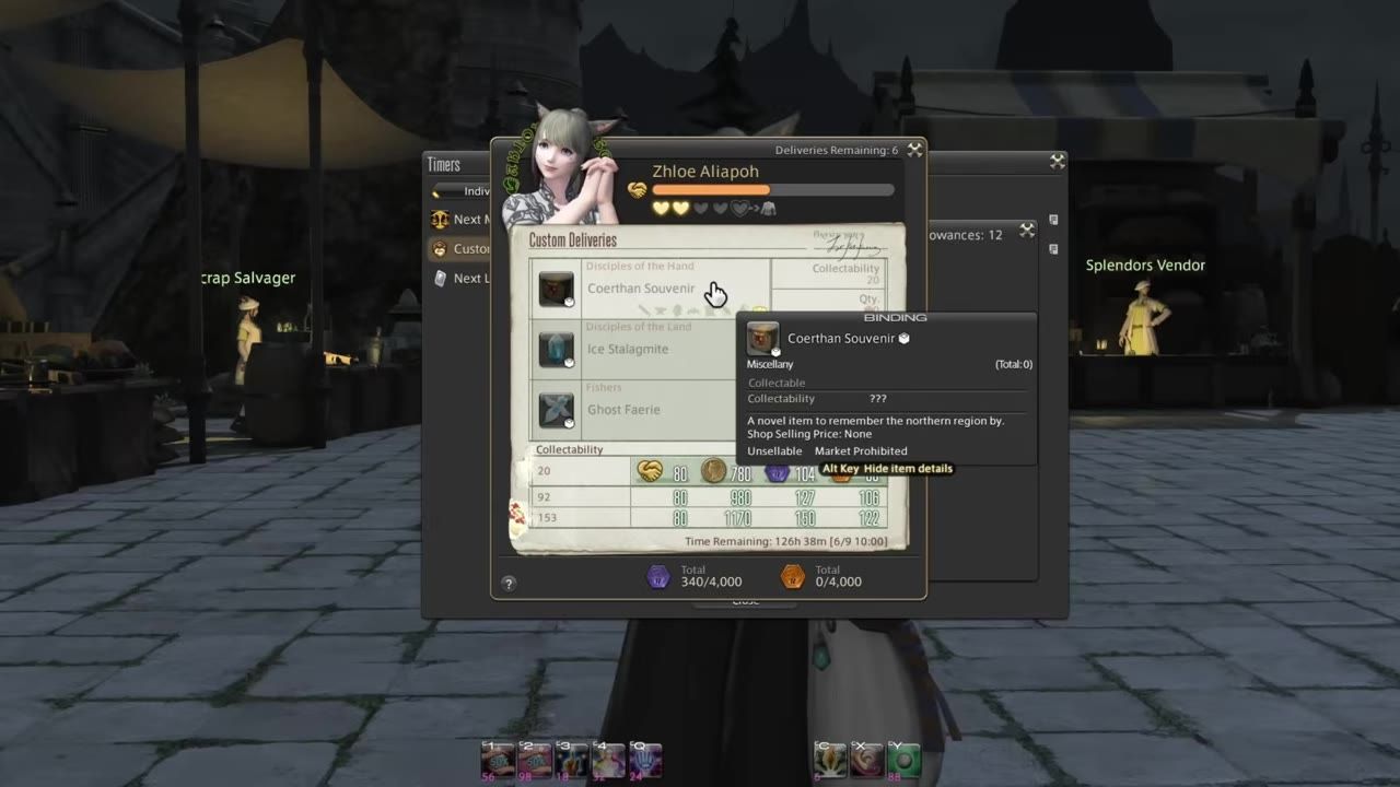 Custom Deliveries menu in the game showing available NPCs and quests.