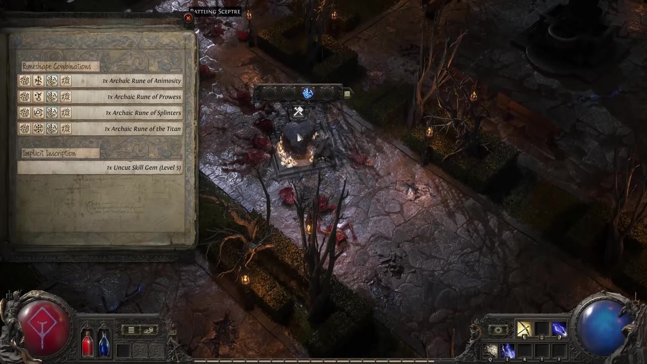 A game interface resembling a tome overview with runes and inscriptions details displayed.