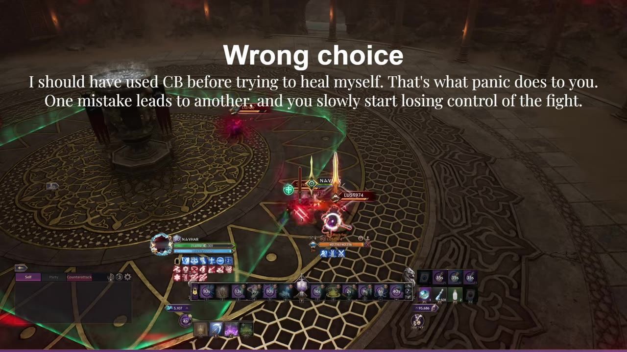 A gameplay moment displaying a PvP battle with player actions and abilities shown.