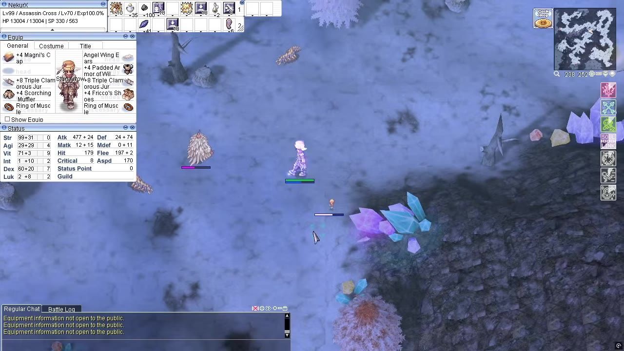 Gameplay screen showing character status and equipment details.