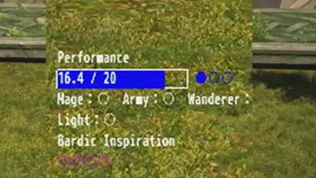 A game interface showing a performance gauge with a value of 16.4 out of 20.