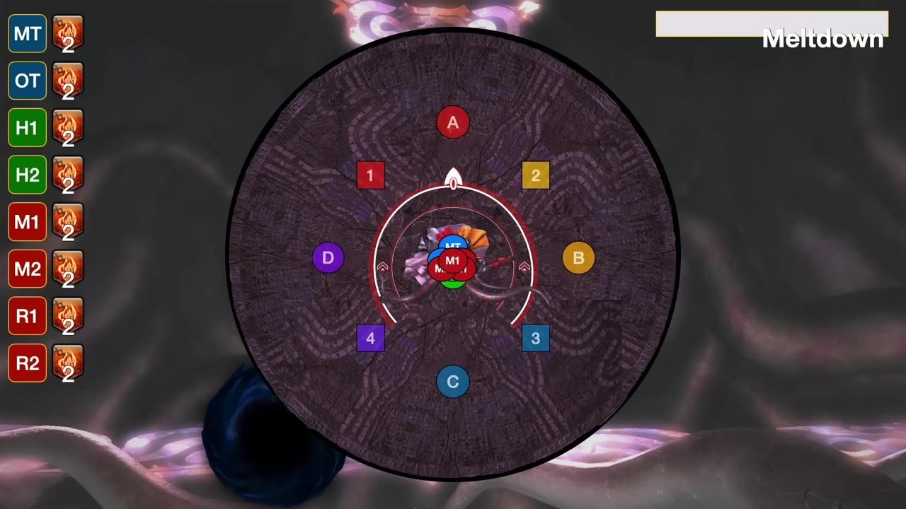 Image of a player positioning during a raid mechanic in a game, with team icons and positions displayed.