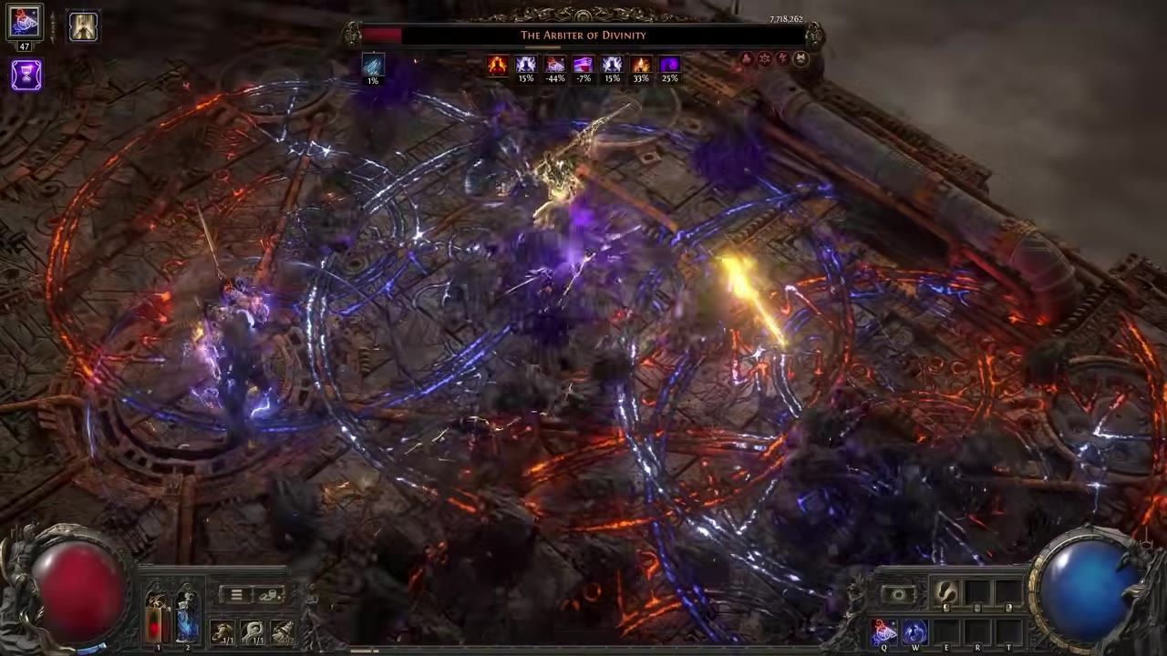 Game characters engaged in combat, with various effects and curses displayed.