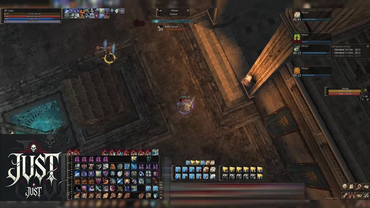 Character engaged in practice duel using skills, with interface elements visible including health bars and skill icons.