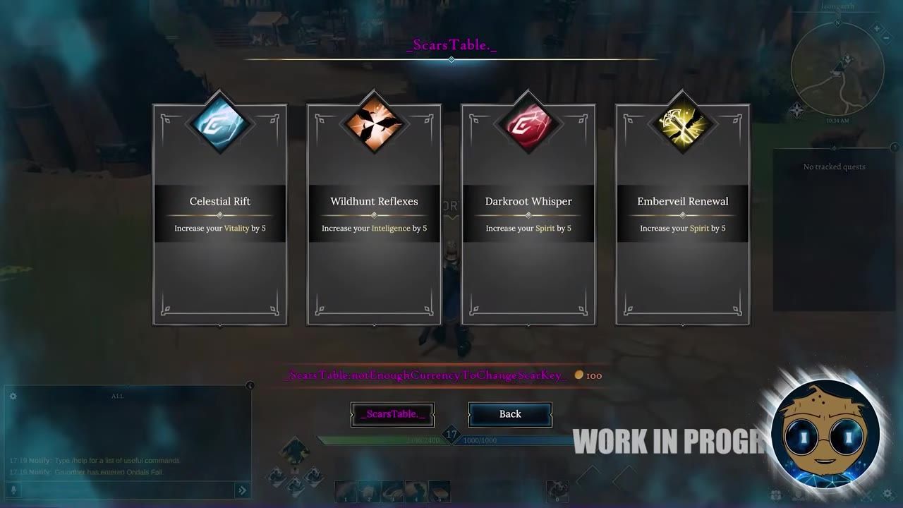 The game's Scar selection interface with options displayed.