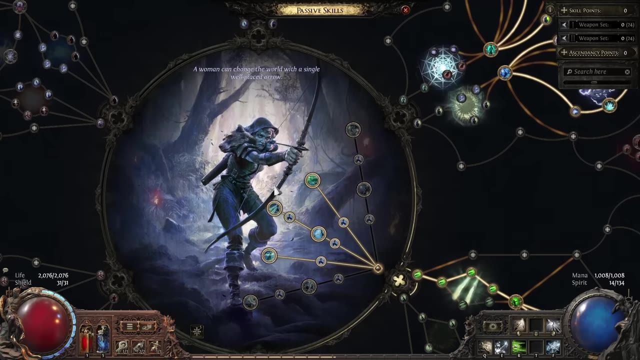An interface displaying a character's skill progression in a game.