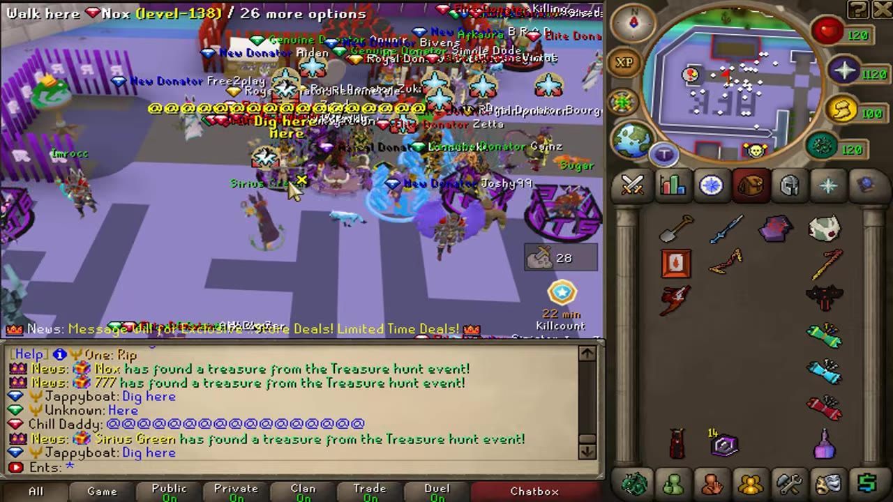 Gameplay showing multiple players in a game area with activities and items, and a visible game interface.