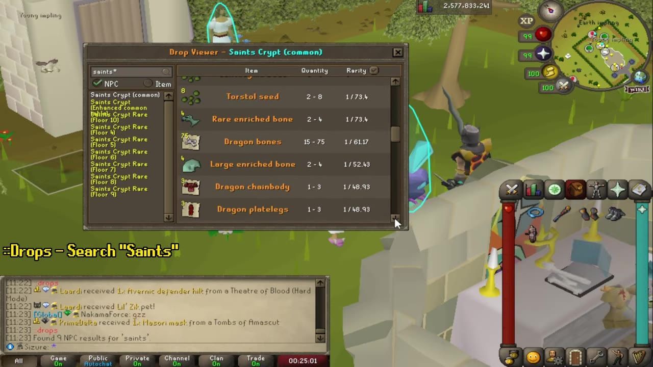 In-game view showing loot overview interface after waves cleared, with details of items and rarity.