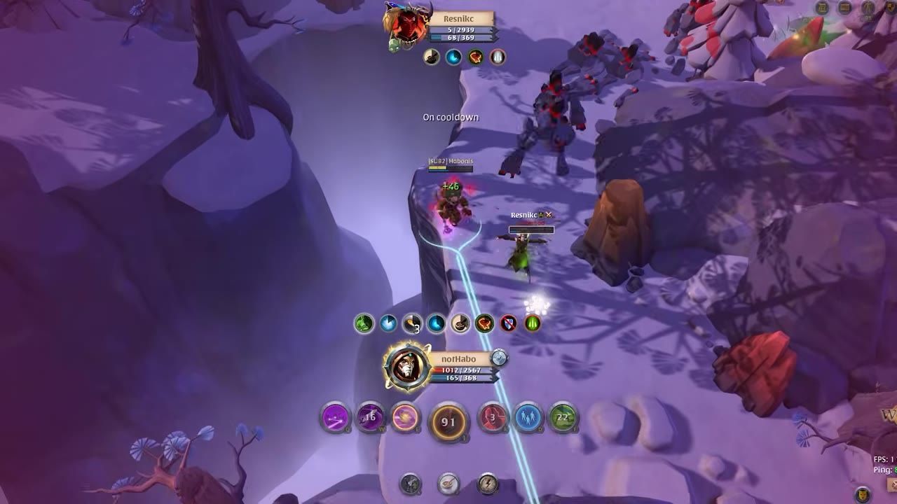 HUD showing equipped Arcane Staff and its abilities in a game scene.