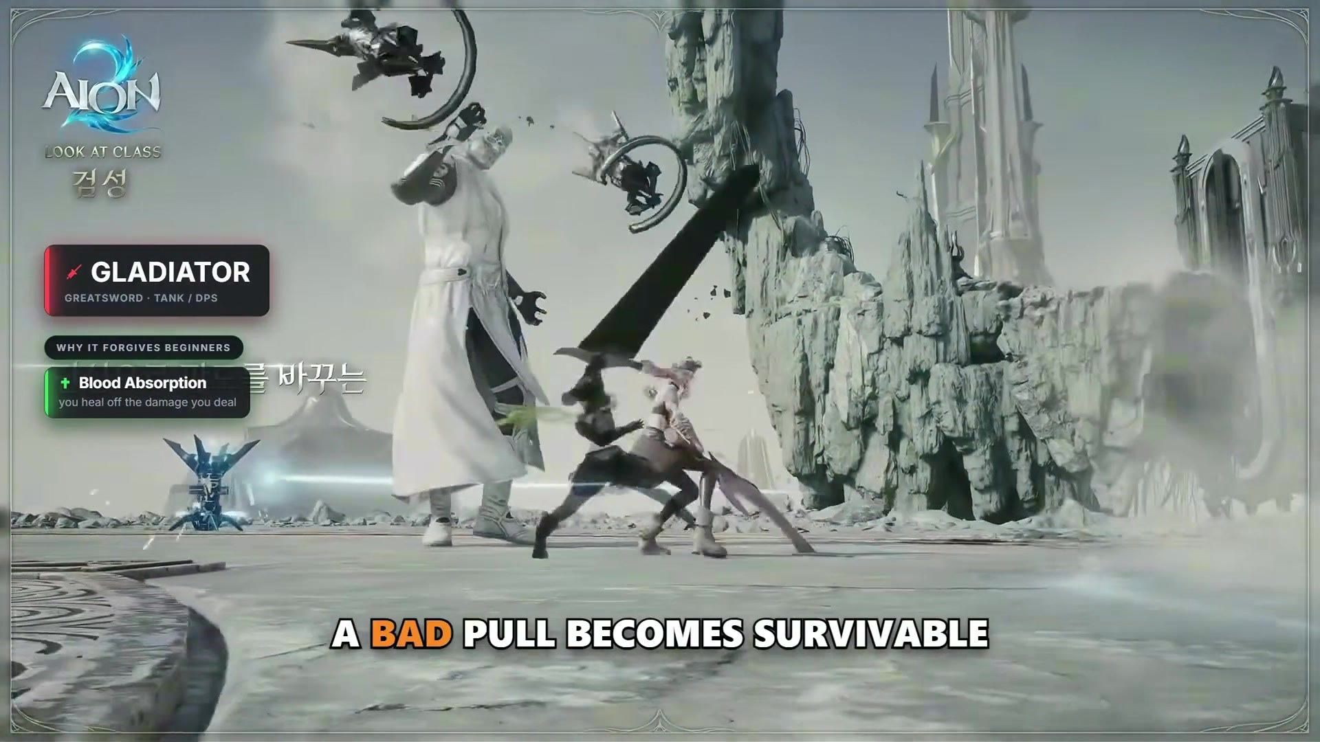 Gladiator overlay highlighting Blood Absorption, healing off damage dealt, during a fight with a large boss
