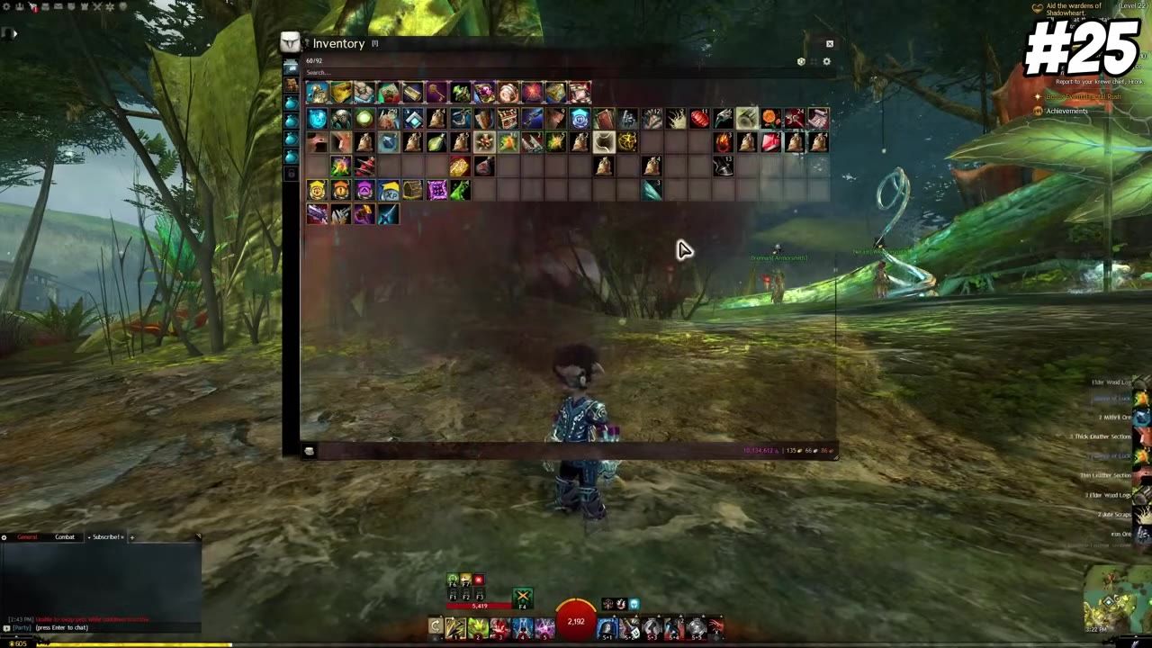Gameplay showing inventory interface with items and gear icon for customization.