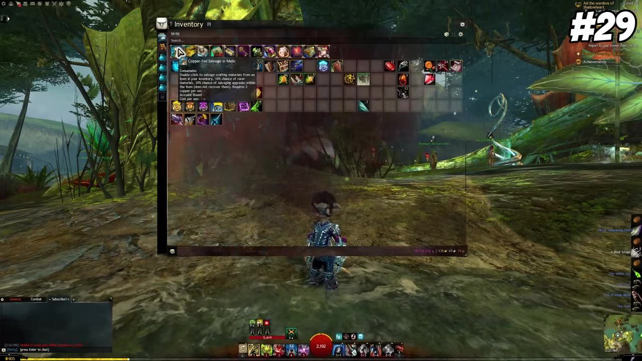 An open inventory screen within a game showing various items arranged in slots.