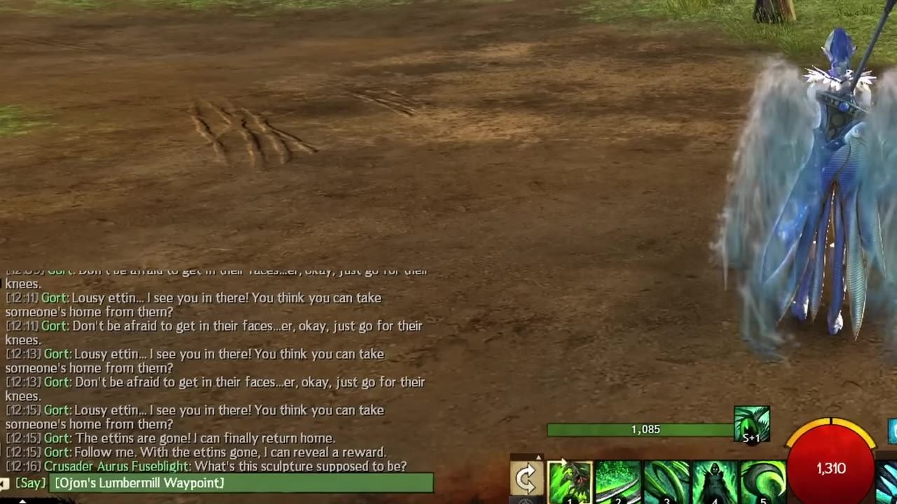 In-game chat displaying dialogue and a shared waypoint link.