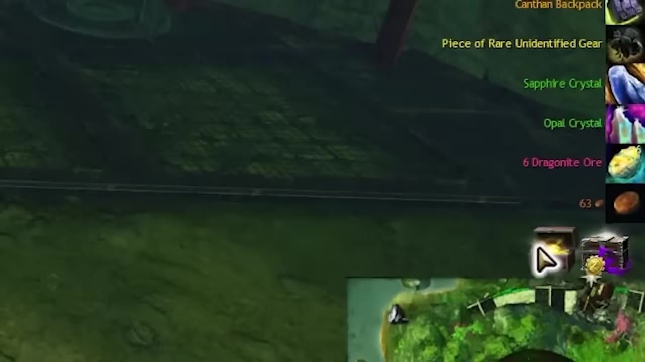A mini-map displayed in the lower section of the screen with icons representing chests above it.