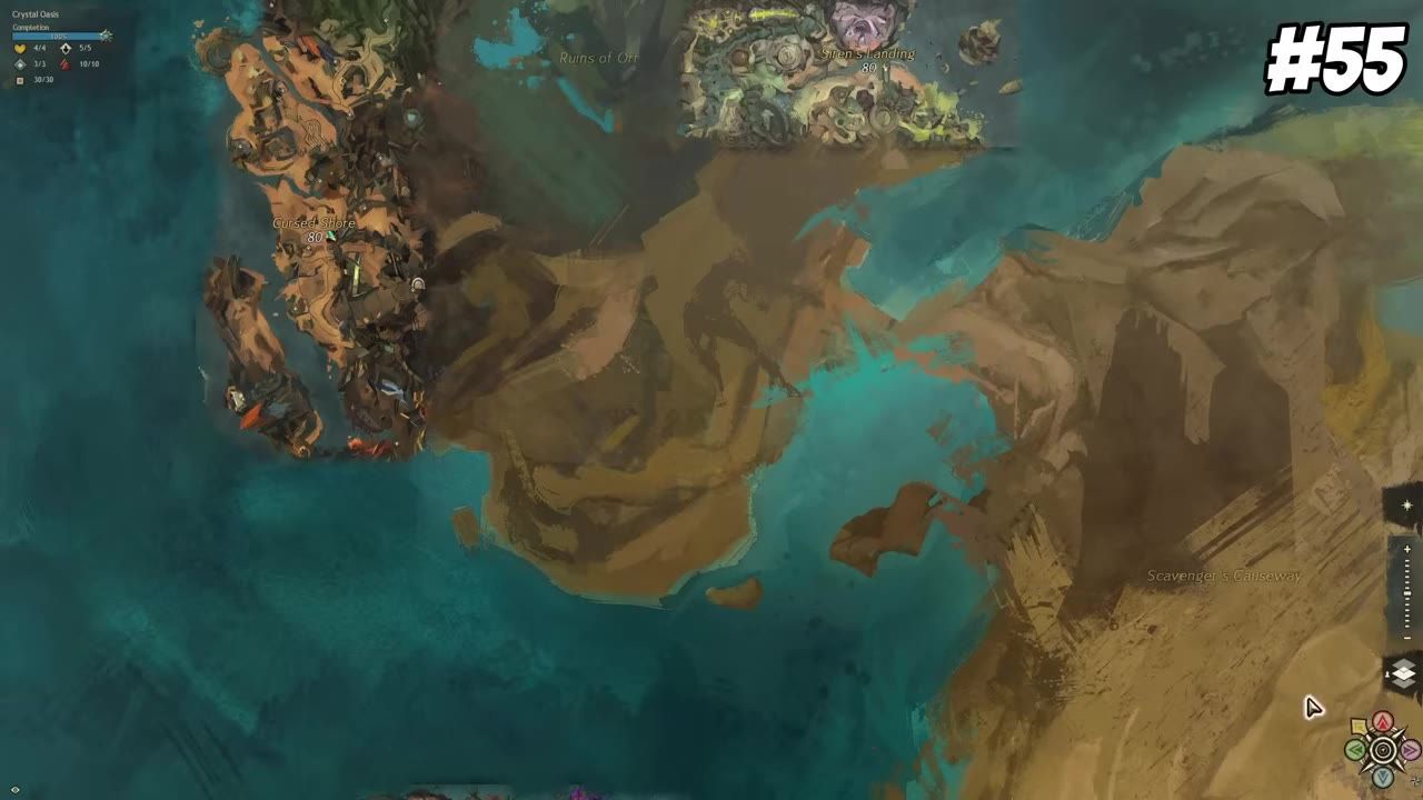 A game map interface with regions such as Cursed Shore and Siren's Landing visible.