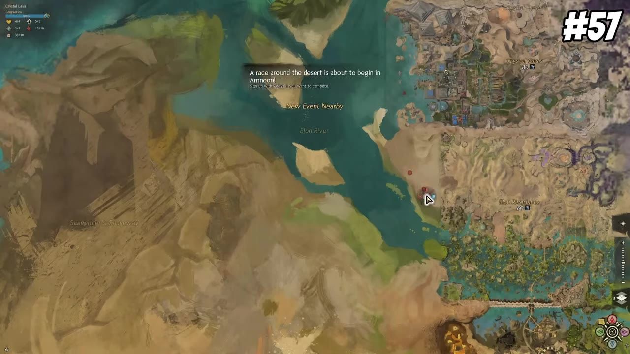 The game map showing various locations, markers, and a cursor pointing at a specific spot.