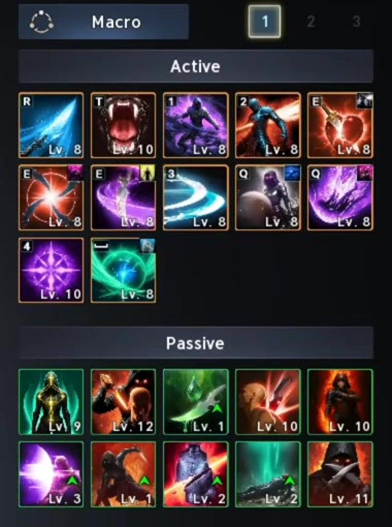 the Assassin skill window at level 45, with the level of every active and passive skill