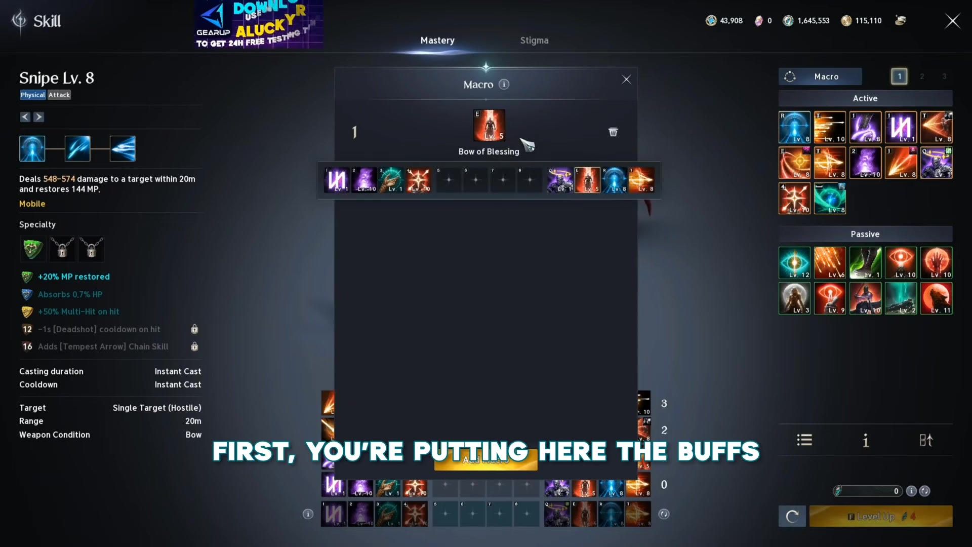 the macro editor with a buff placed in the first slot of the chain
