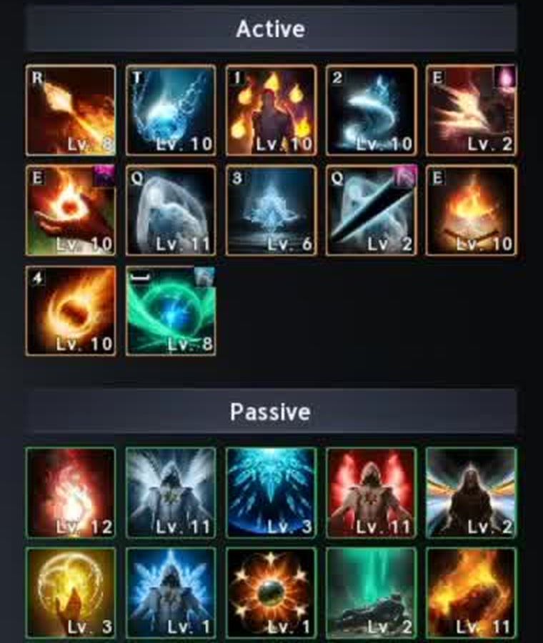the Sorcerer skill window at level 45, with the level of every active and passive skill